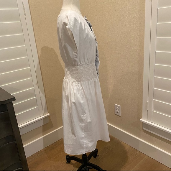 Prada White Poplin Surplice Smocked Waist Black Ruffle Dress Size IT 42- US 6 - Picture 5 of 12